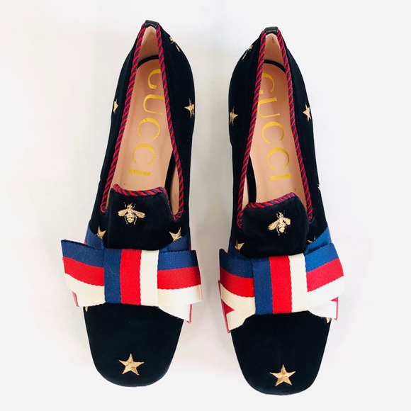 GUCCI Sylvie Bee Velvet Bow Ballet Flat Loafer - Picture 8 of 13